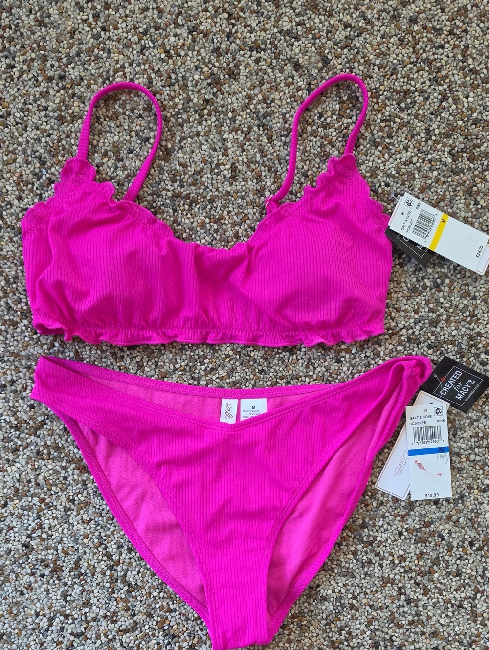 Salt + Cove Bright Pink Ribbed Bikini Set
